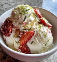 roasted strawberries lime basil ice cream