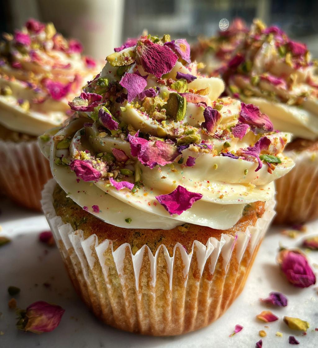 rose and pistachio cupcakes