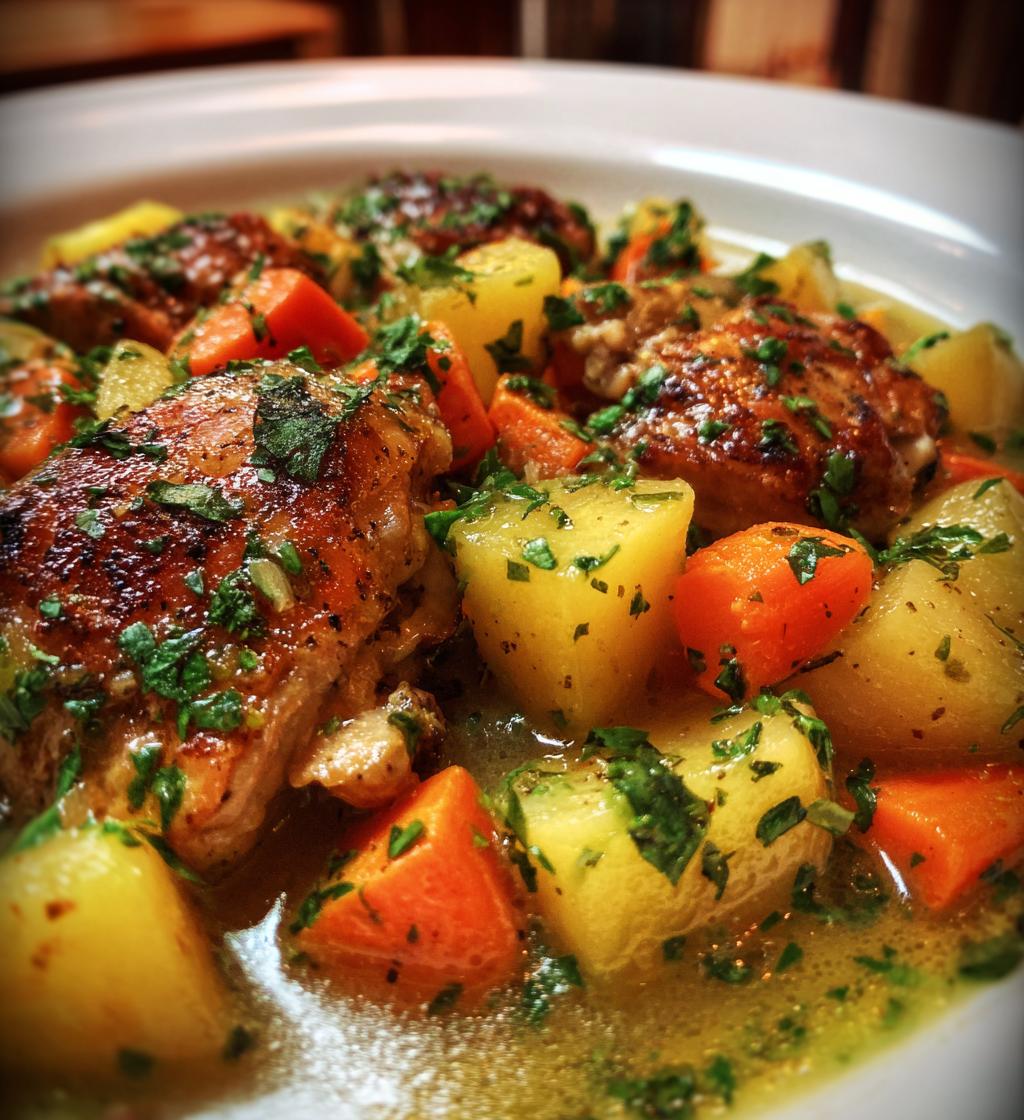 rustic chicken potato stew with carrot herbs - detail 1