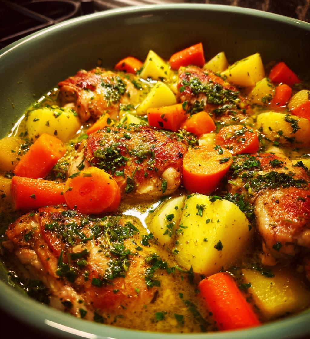 rustic chicken potato stew with carrot herbs