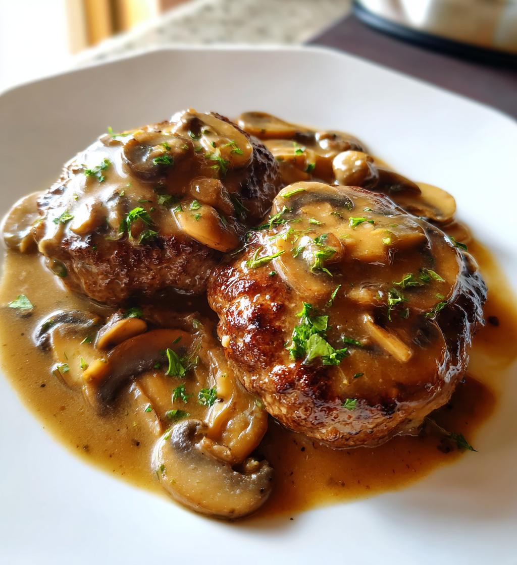 salisbury steak with mushroom gravy - detail 1