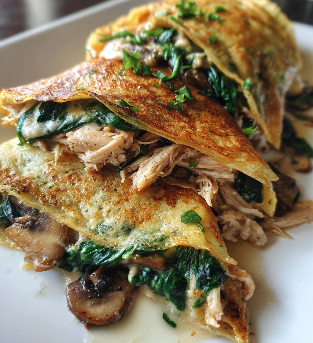savory spinach mushroom chicken crepes - detail 1