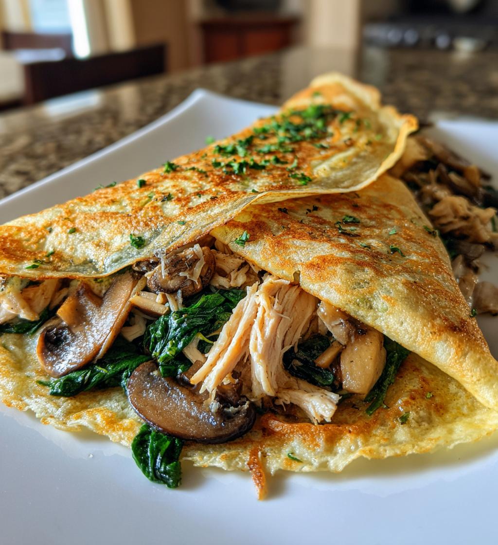 savory spinach mushroom chicken crepes - detail 1