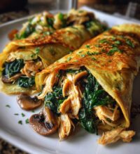 savory spinach mushroom chicken crepes