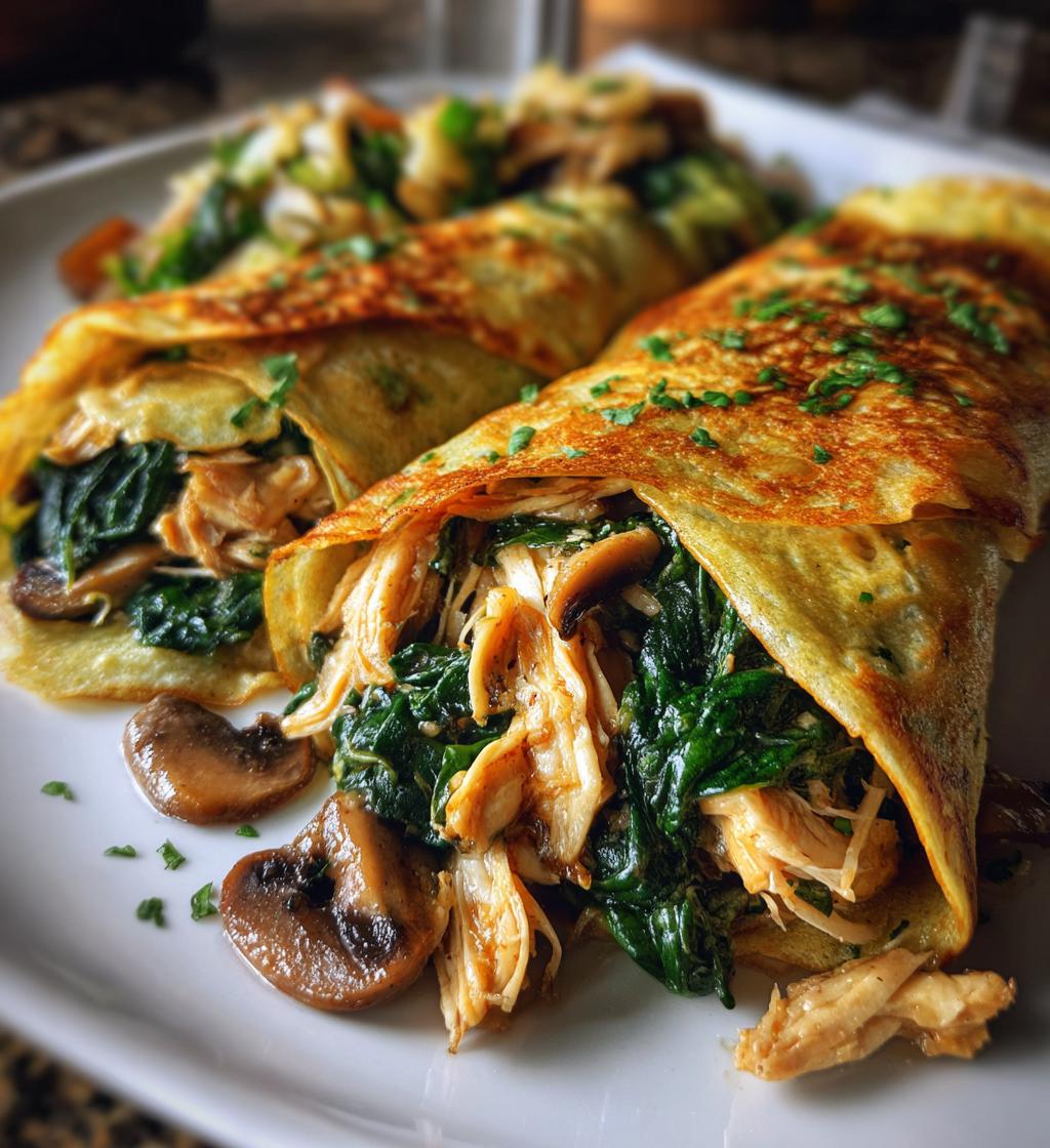 savory spinach mushroom chicken crepes