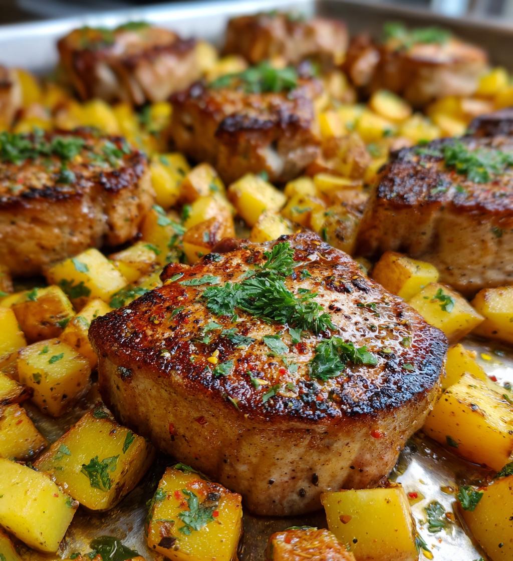 sheet pan pork chops and potatoes - detail 1