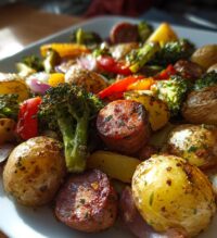 sheet pan potatoes sausage and veggies