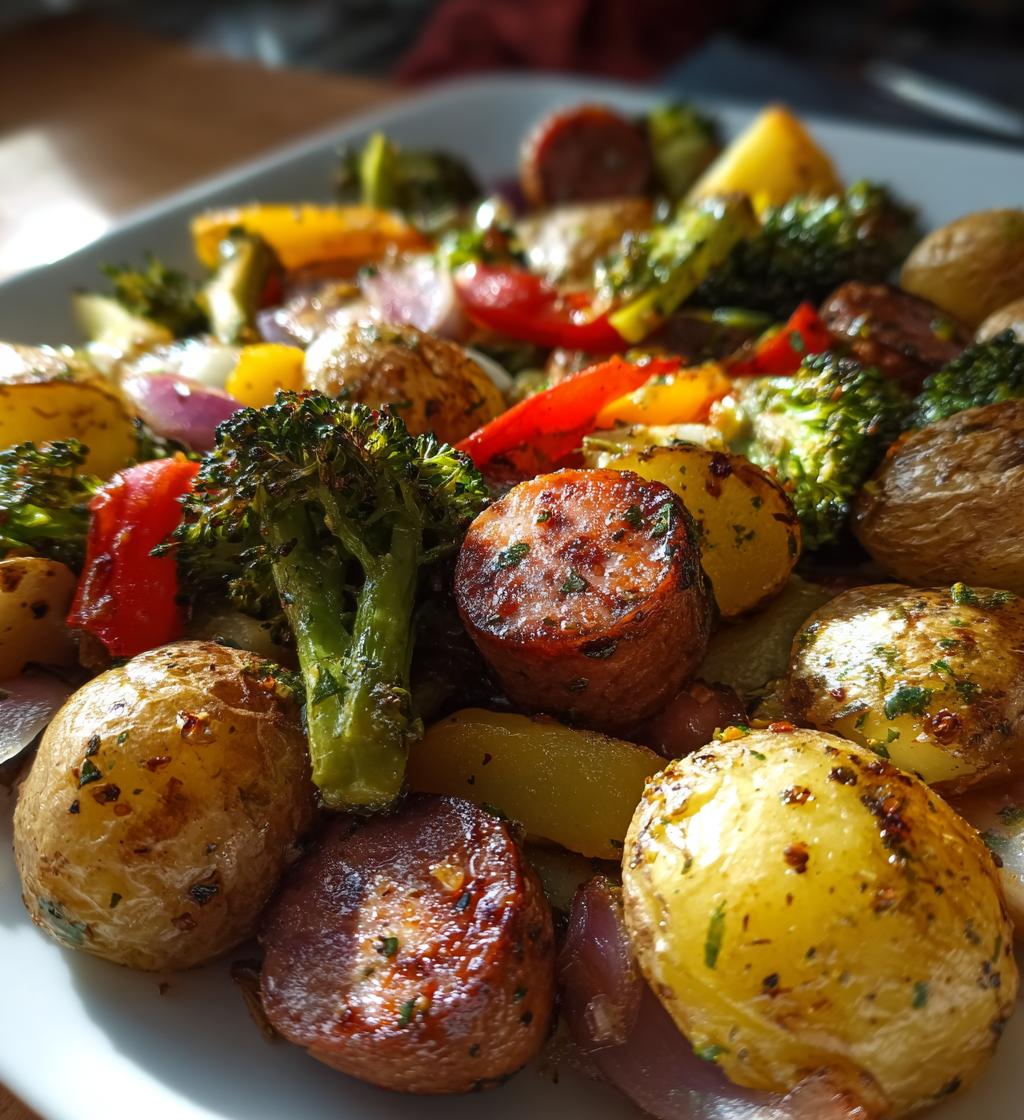 sheet pan potatoes sausage and veggies