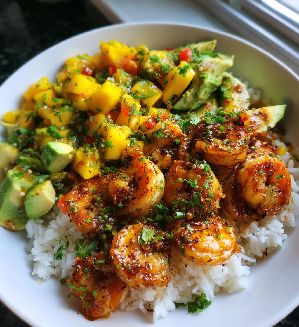 shrimp and avocado bowls with mango salsa lime chili sauce 2 - detail 1