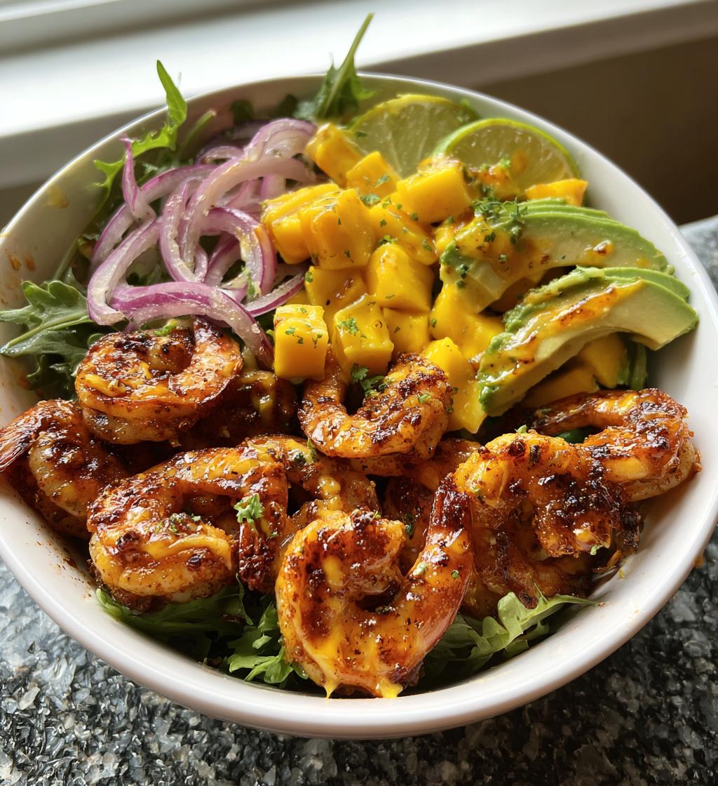 shrimp avocado mango bowl - detail 1