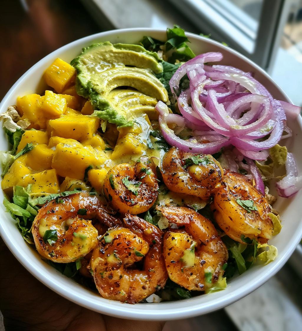 shrimp avocado mango bowl