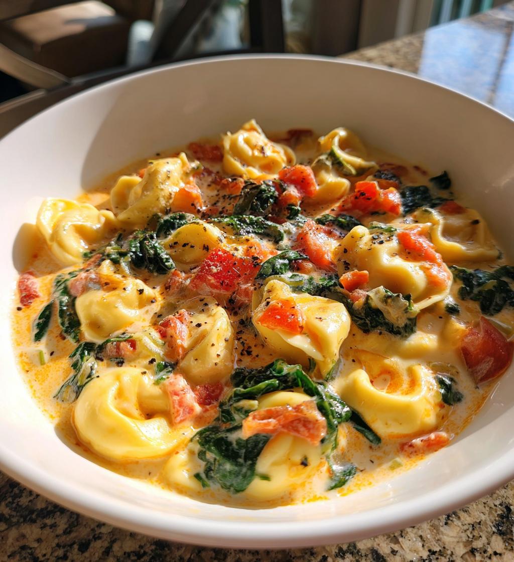 slow cooker creamy tortellini soup - detail 1