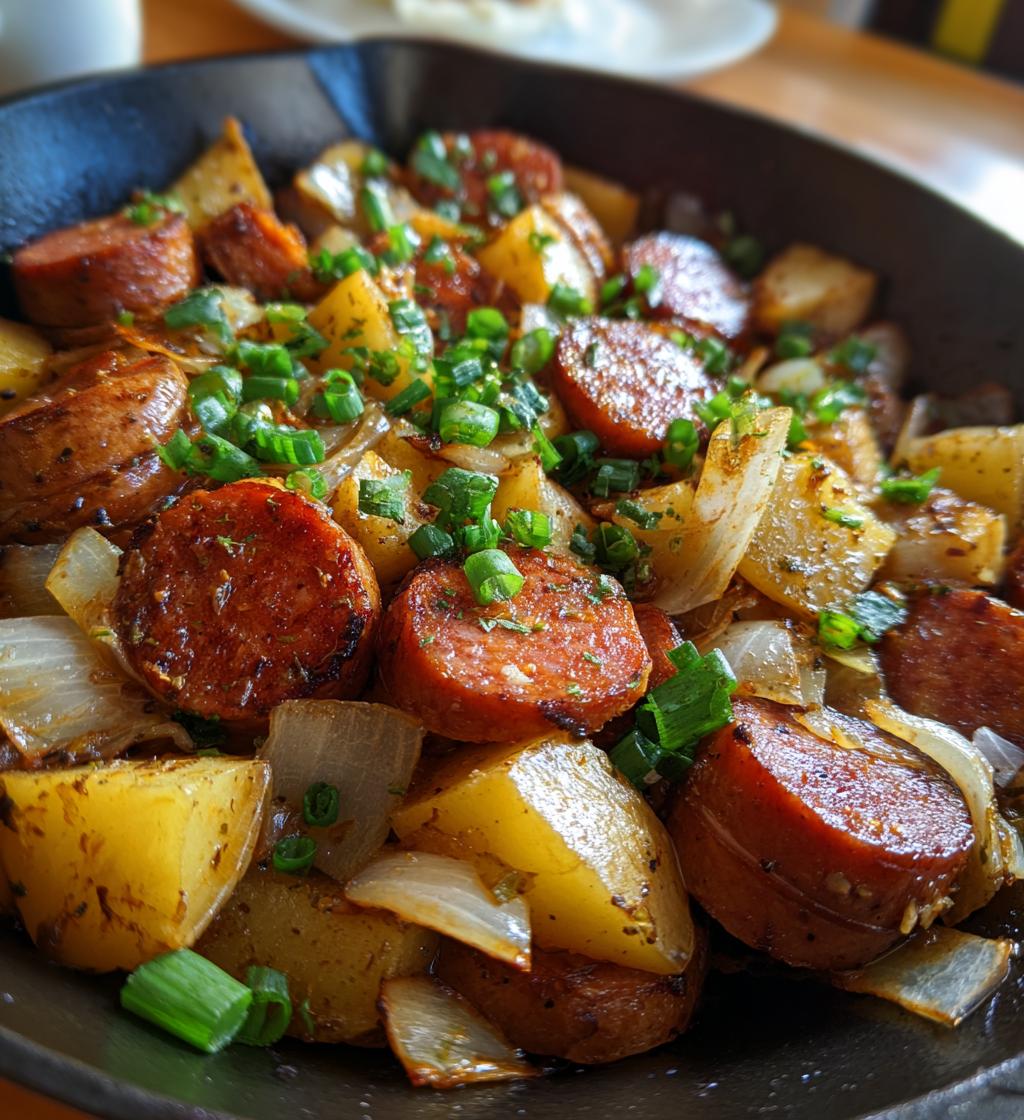 smoked sausage and potatoes skillet - detail 1