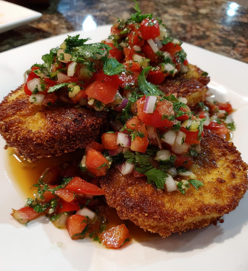 smoky fried green tomatoes with fresh salsa - detail 1