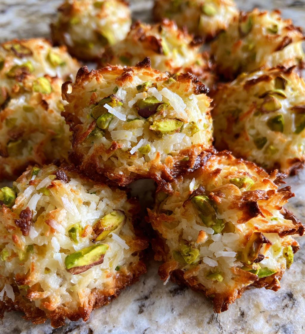 soft chewy pistachio coconut macaroons - detail 1