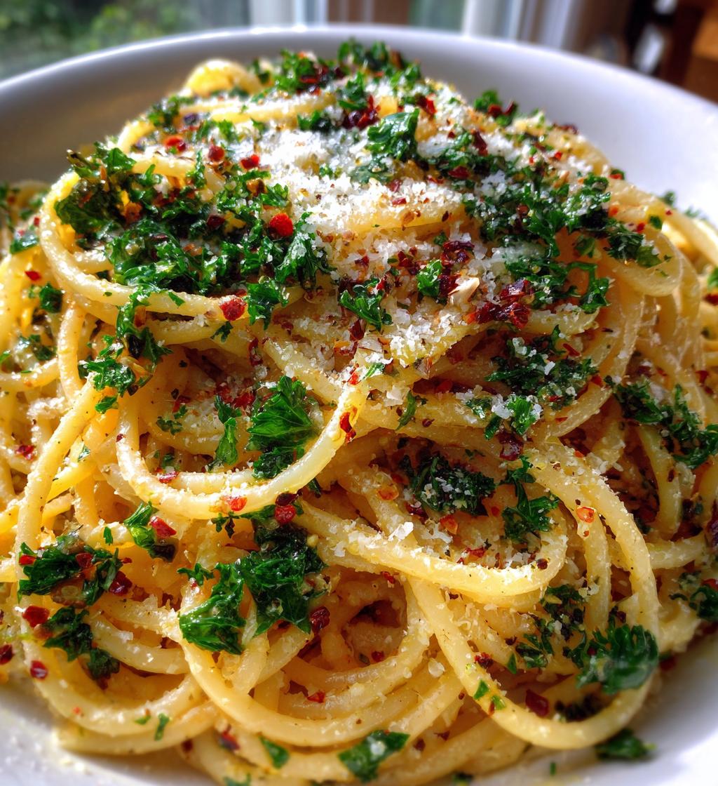 spaghetti with garlic and oil - detail 1