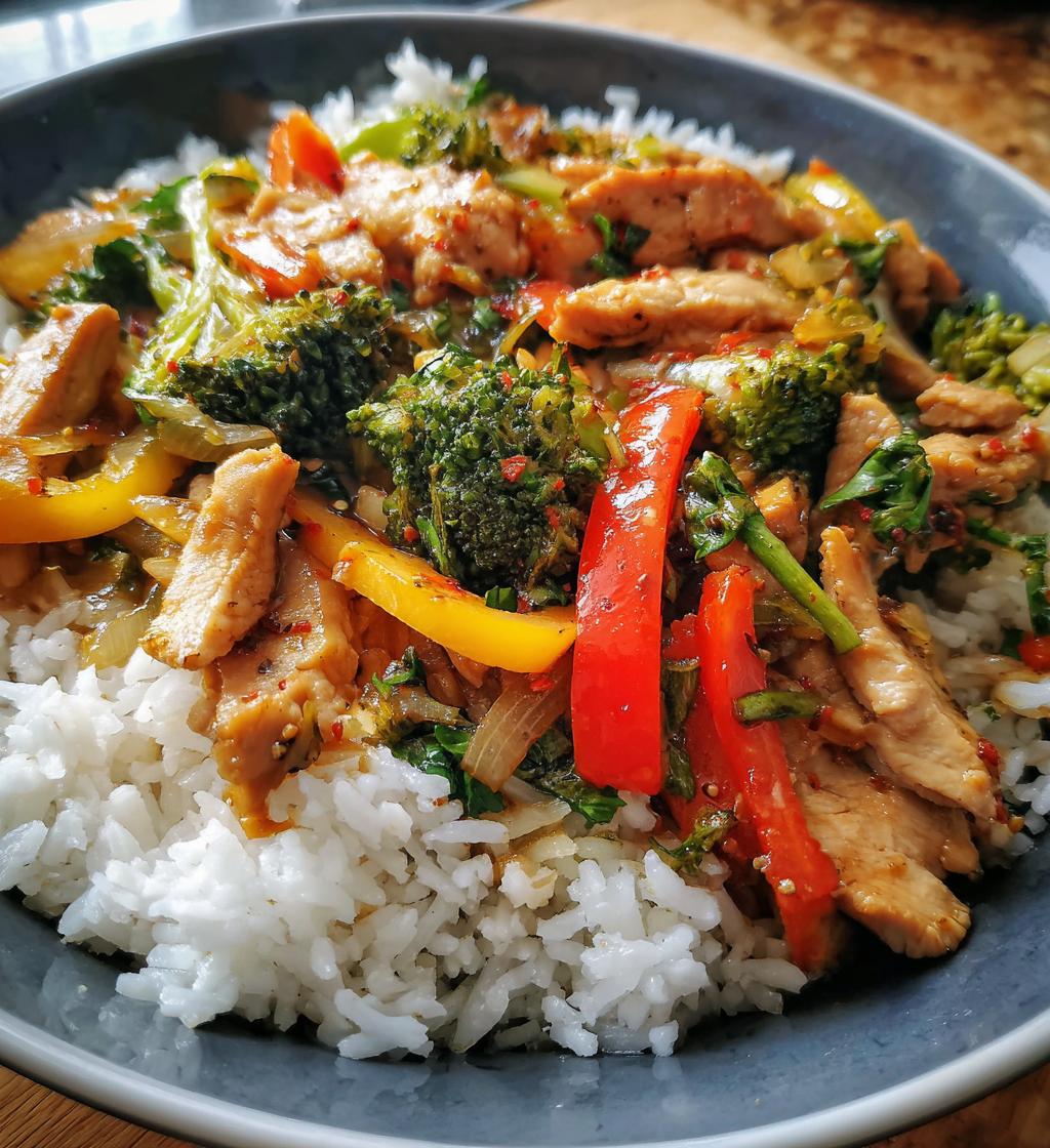 spicy garlic chicken stir fry with rice - detail 1