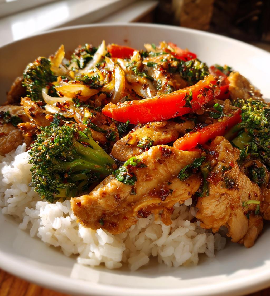 spicy garlic chicken stir fry with rice