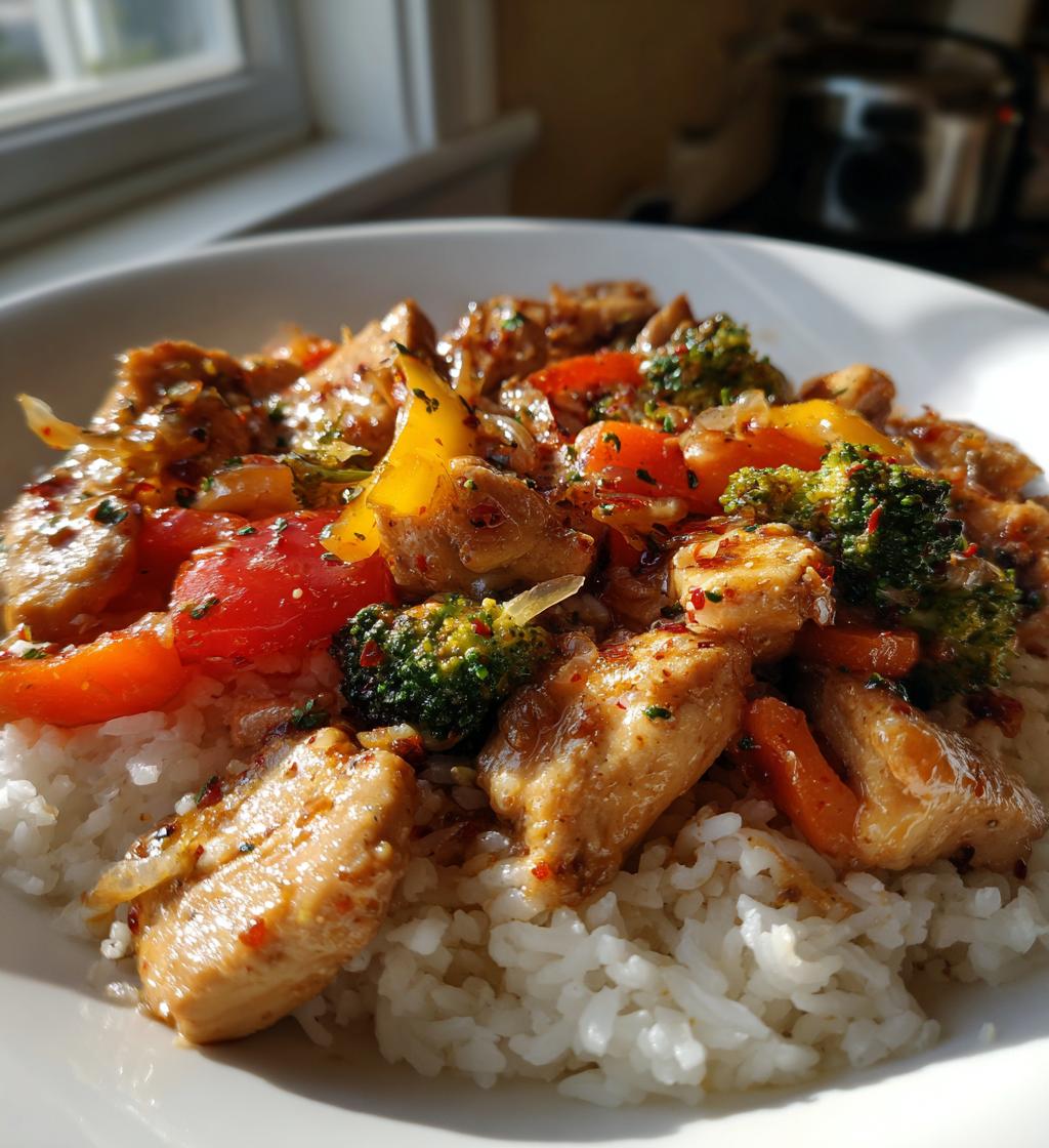 spicy garlic chicken stir fry with rice