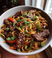 spicy korean gochujang beef noodles