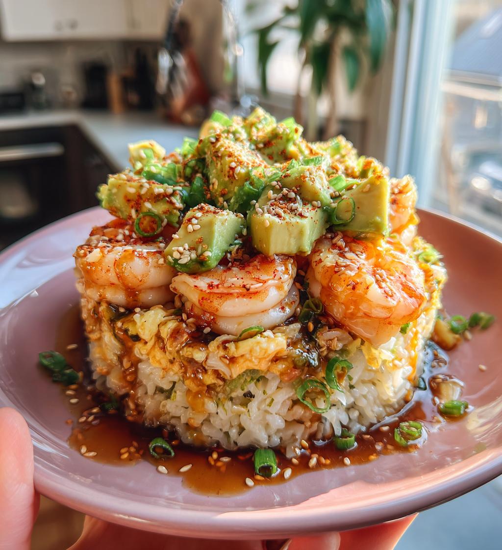 spicy shrimp avocado rice bowl