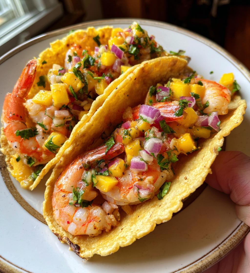 spicy shrimp tacos mango salsa - detail 1