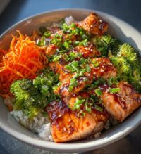spicy sriracha honey salmon bowl recipe