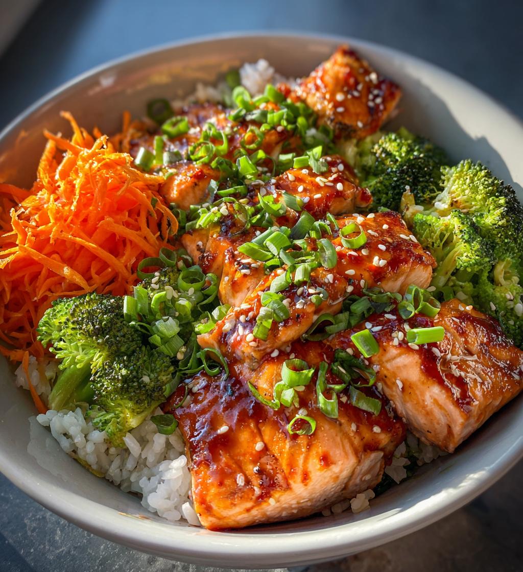spicy sriracha honey salmon bowl recipe