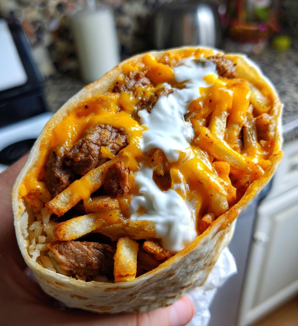 steak cheese dirty fry burrito