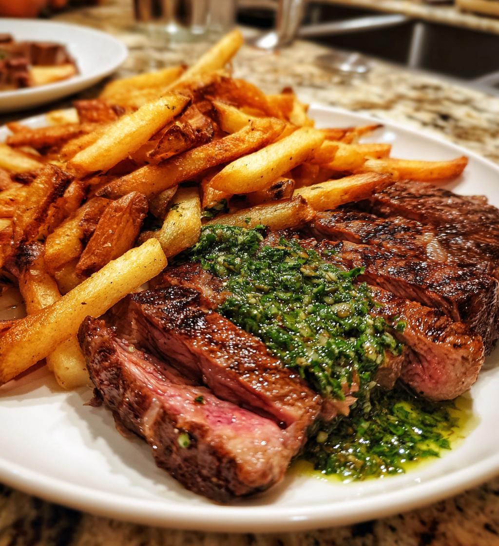 steak frites with chimichurri - detail 1
