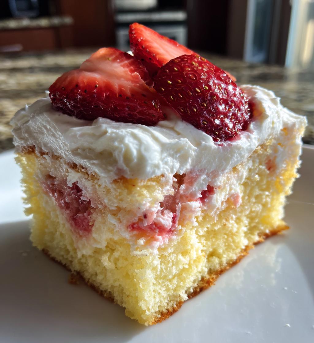 strawberry cheesecake poke cake - detail 1