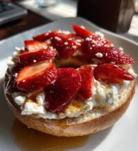 strawberry cream cheese bagel