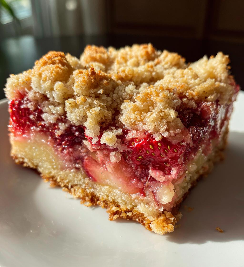 strawberry rhubarb crumb bars - detail 1