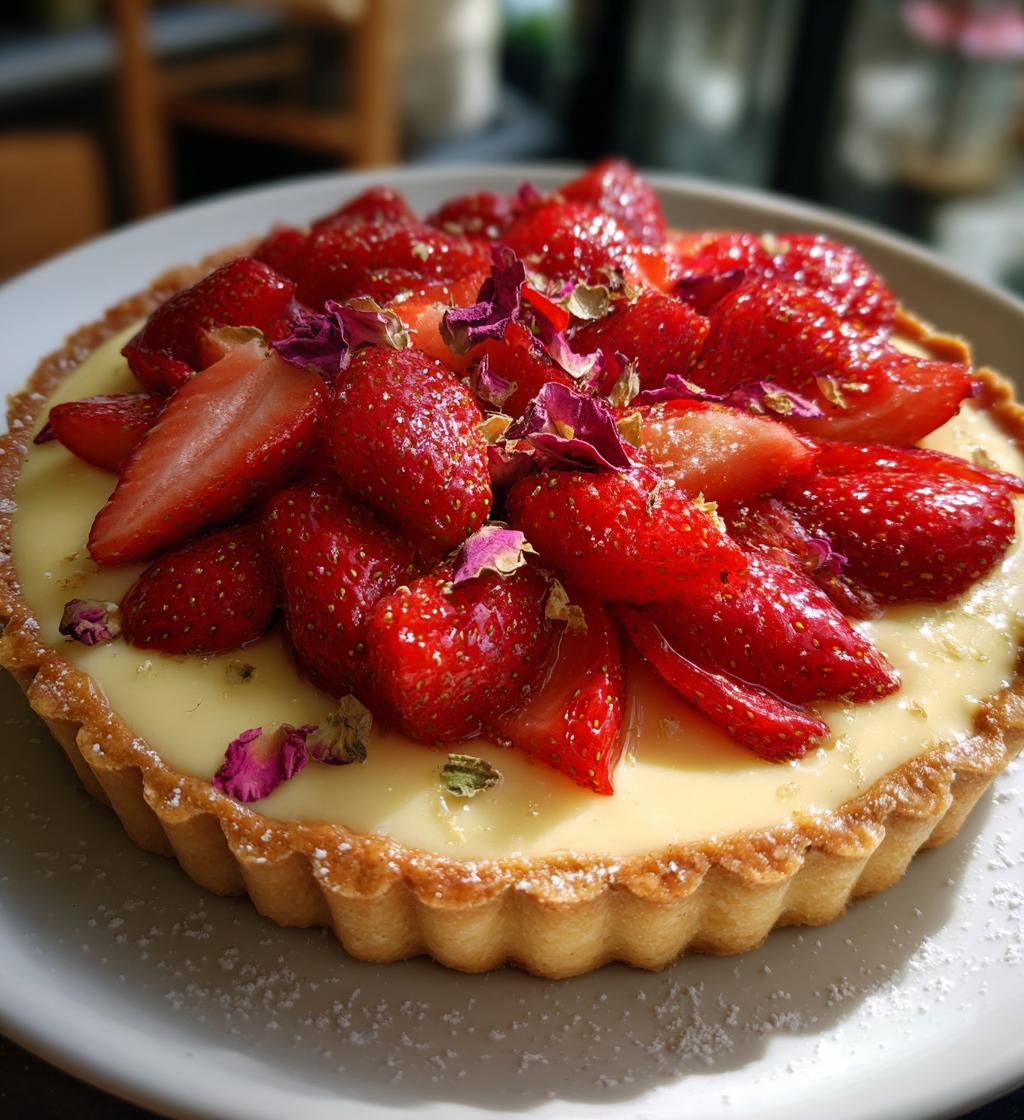 strawberry rose tart custard cream
