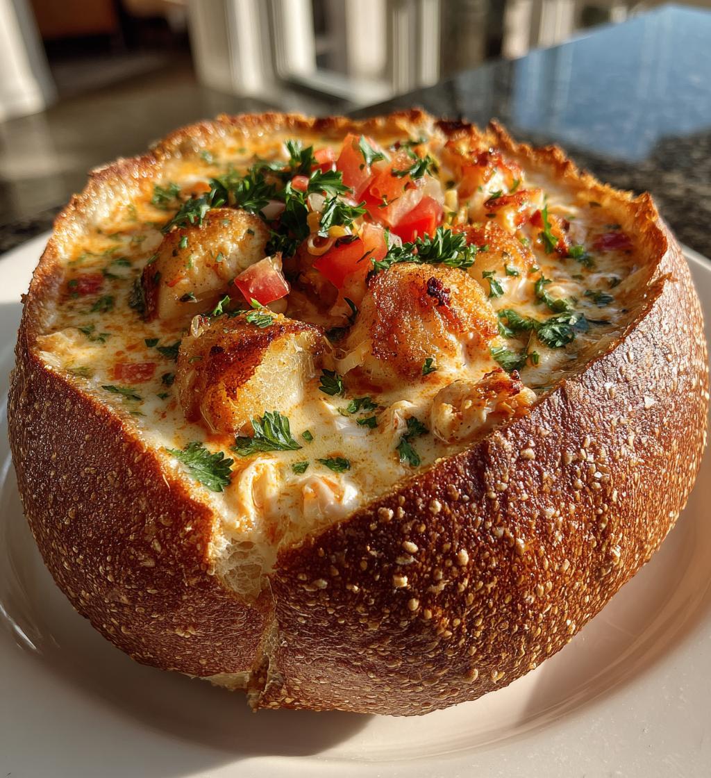 stuffed seafood soup bread bowl