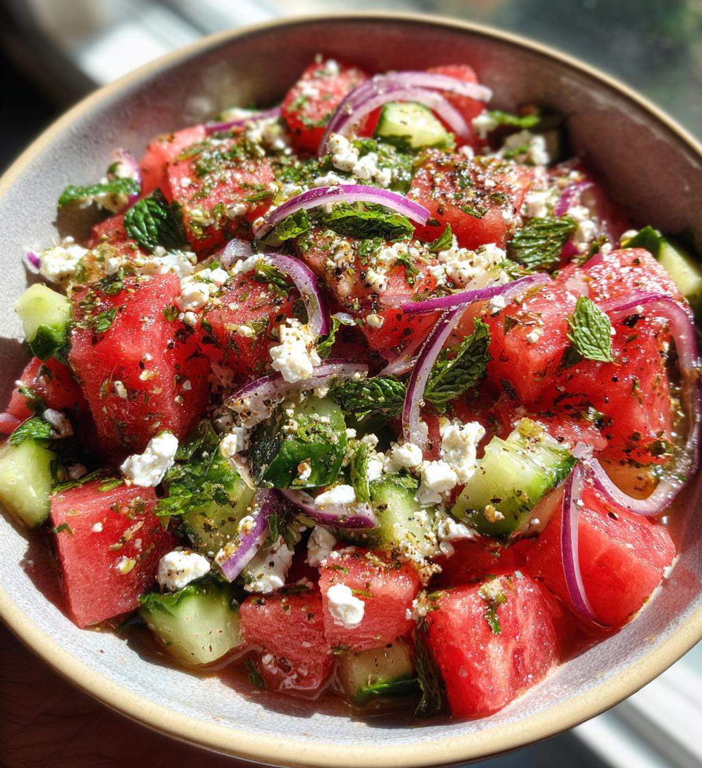 summer perfect watermelon cucumber salad - detail 1