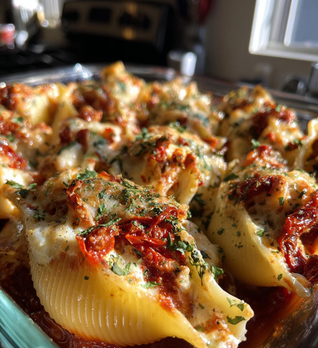 sun dried tomato ricotta stuffed shells - detail 1