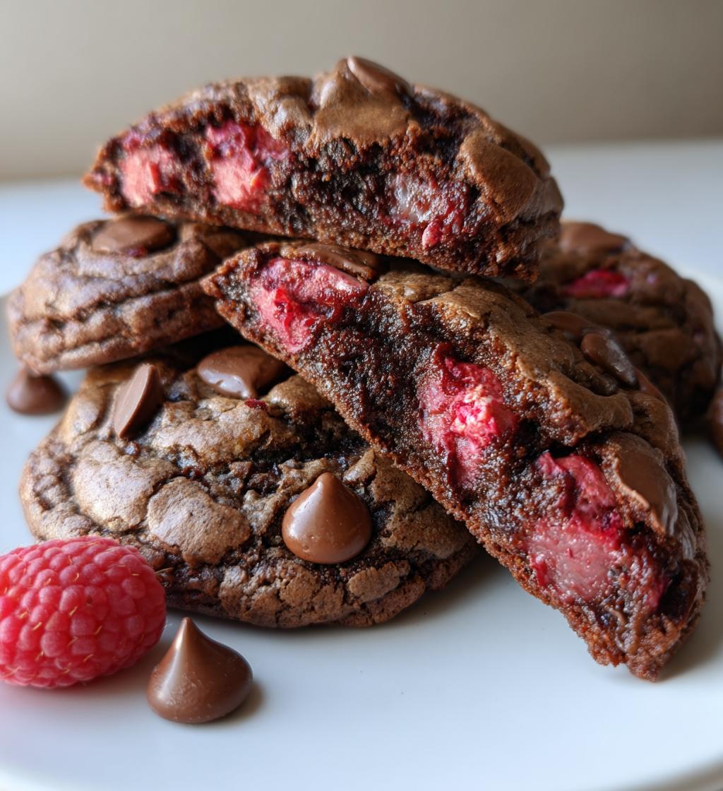 super fudgy raspberry stuffed brownie cookies