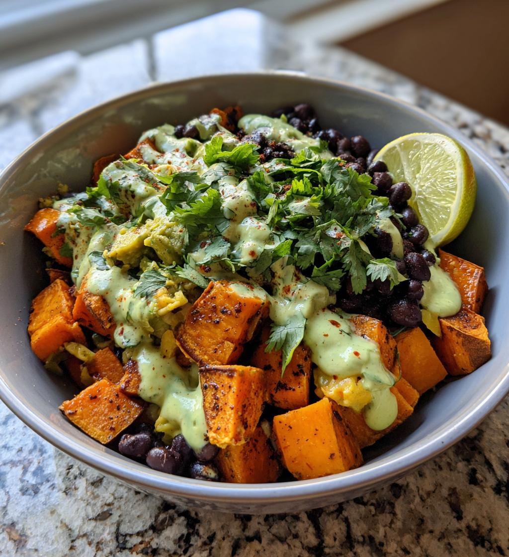 sweet potato black bean bowls avocado lime dressing - detail 1