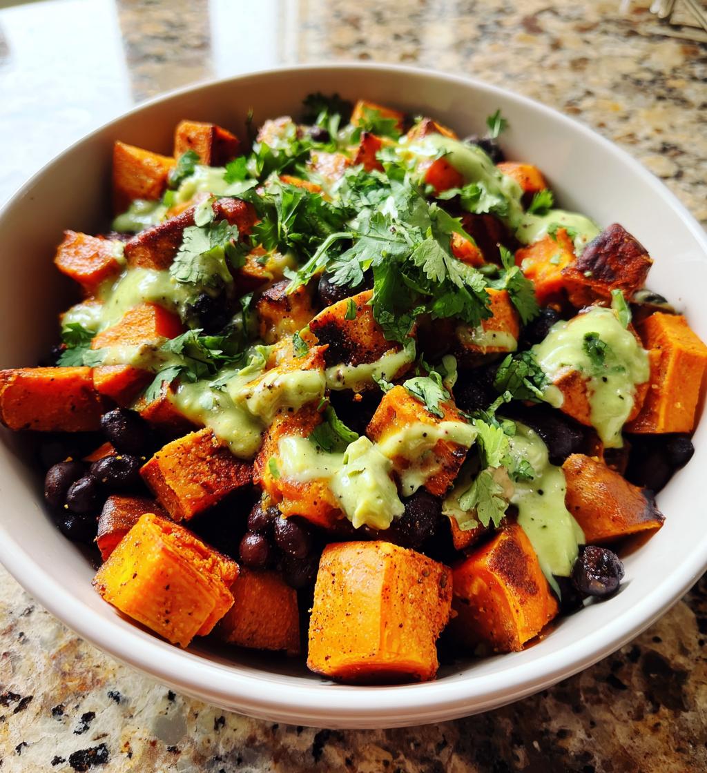 sweet potato black bean bowls avocado lime dressing