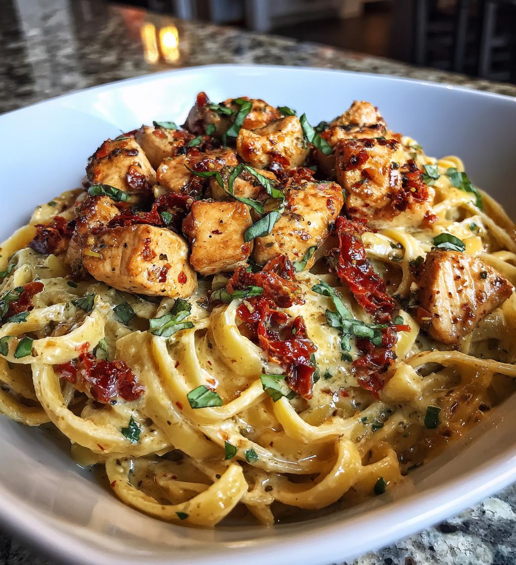 tuscan garlic chicken bites sun dried tomato cajun alfredo pasta - detail 1