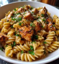 twisted pasta with honey garlic chicken and parmesan cream