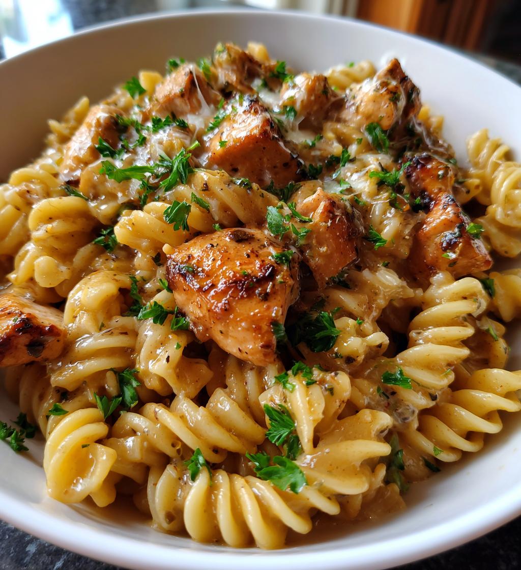 twisted pasta with honey garlic chicken and parmesan cream