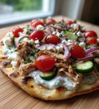 tzatziki chicken veggie naan pizza