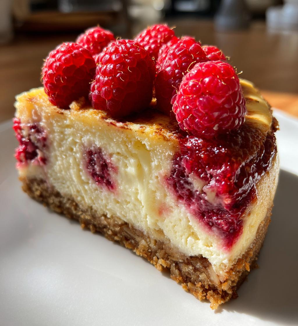 vegan baked raspberry cheesecake - detail 1