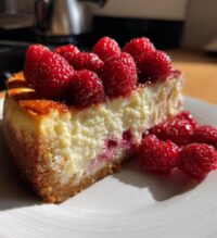vegan baked raspberry cheesecake