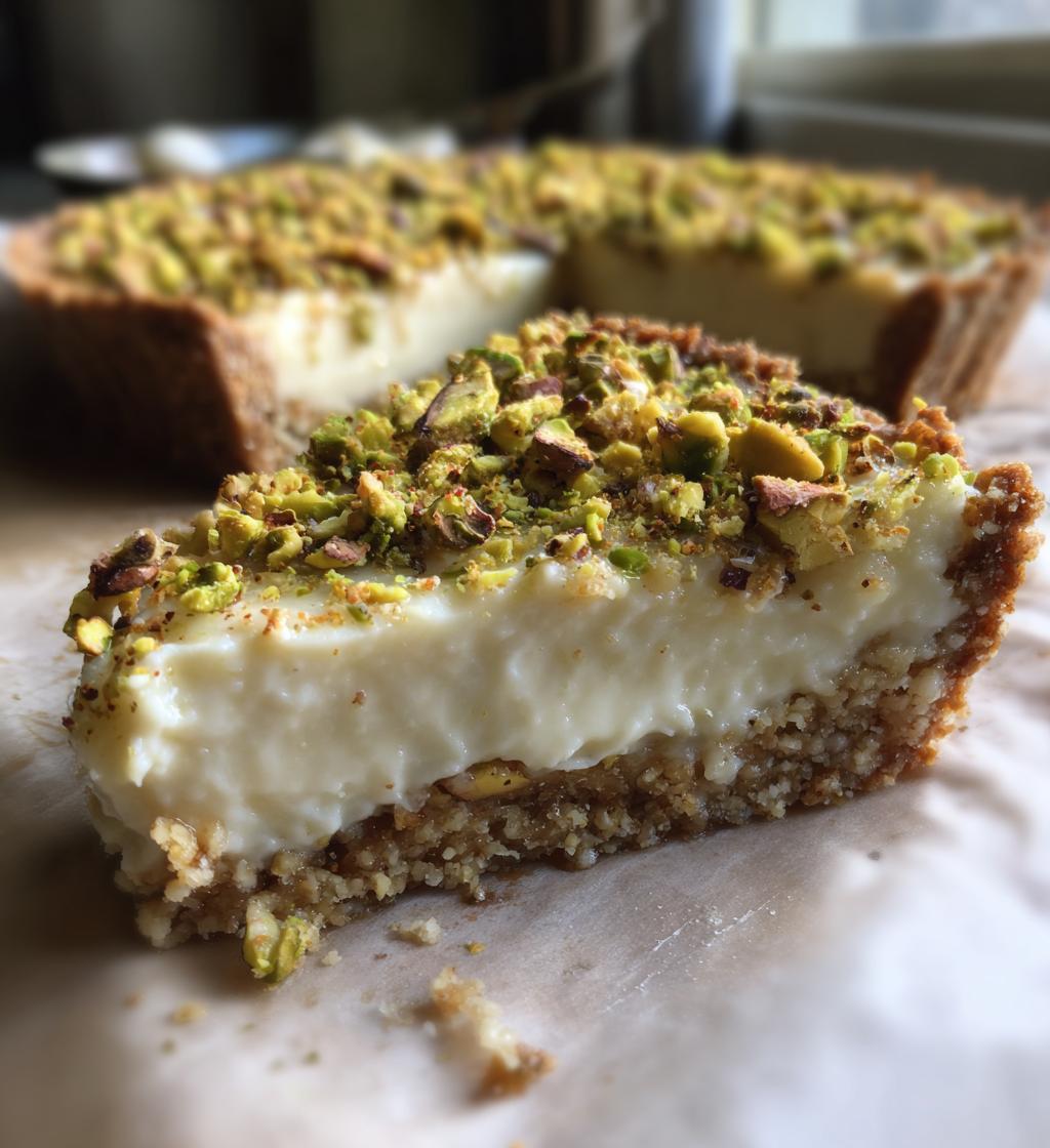 vegan white chocolate pistachio tart - detail 1