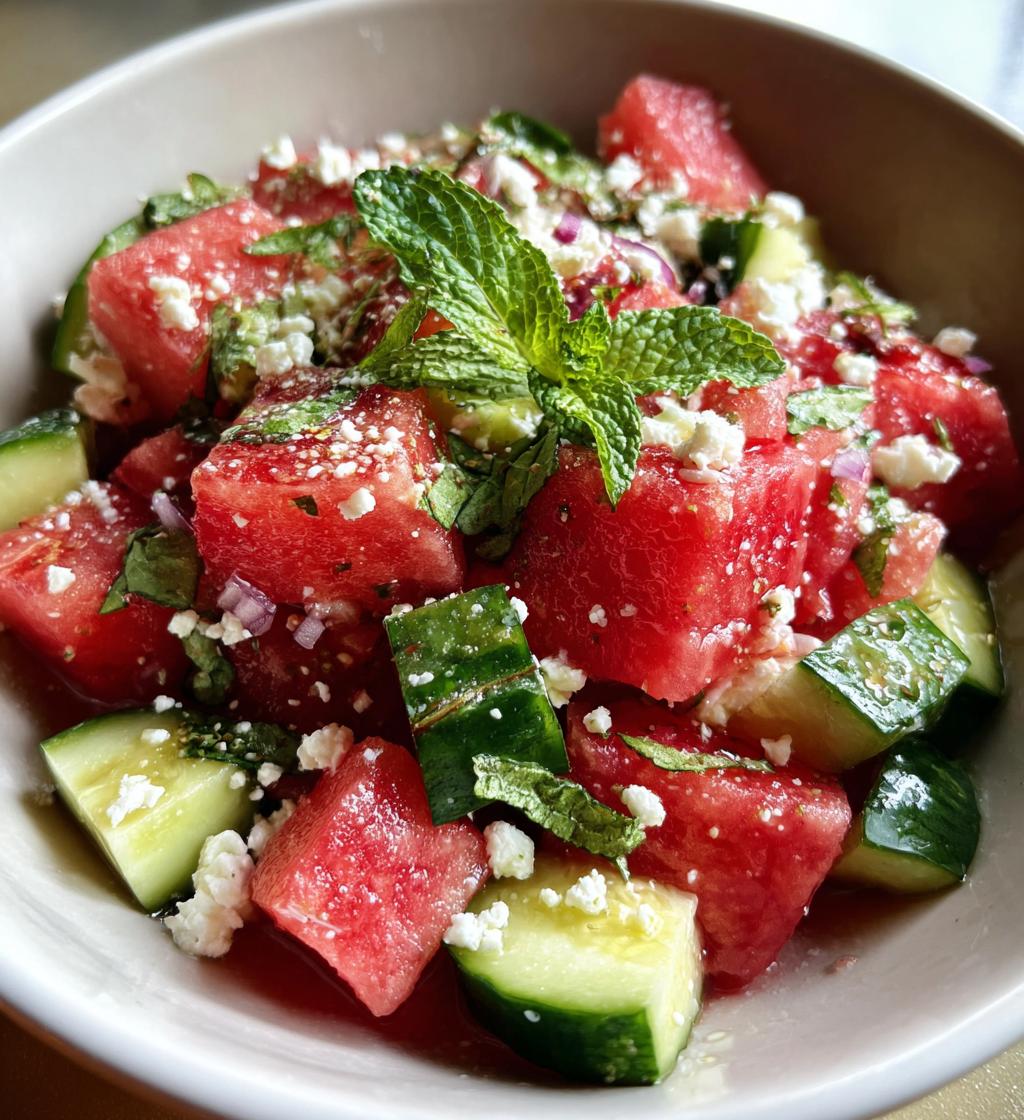watermelon cucumber feta salad - detail 1