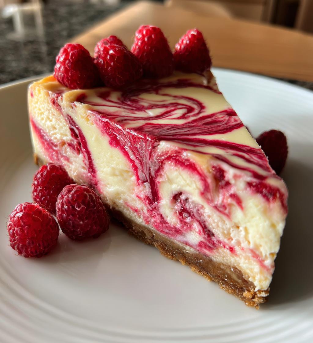 white chocolate raspberry swirl cheesecake - detail 1