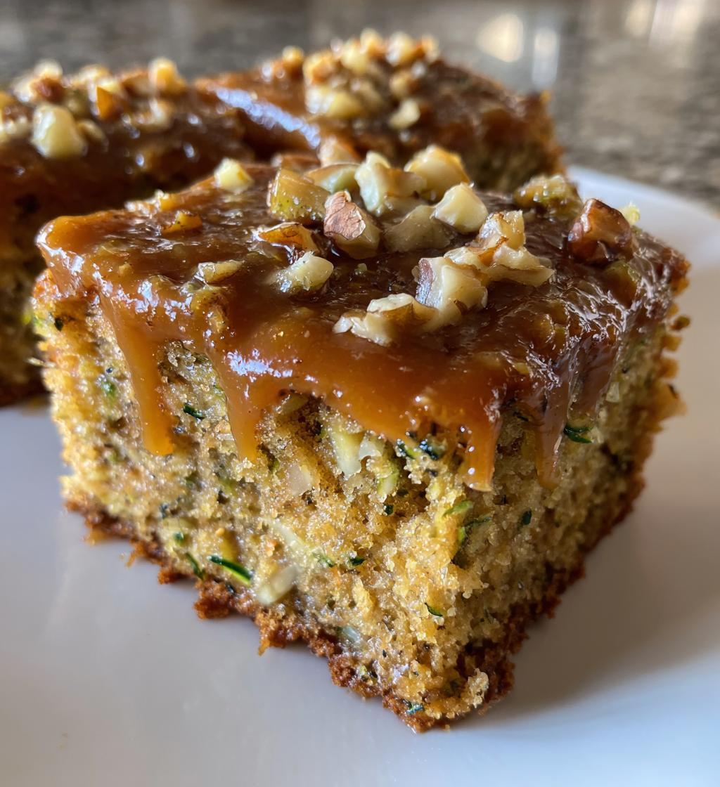zucchini bars with caramel frosting